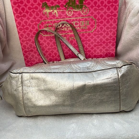 Coach Metallic Colette Leather Perforated Op Art Tote - Gold - Picture 4 of 10